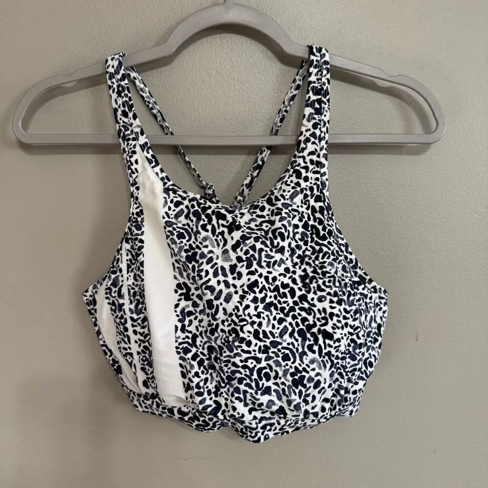 Athleta Zimbabwe Leopard Print High Neck Swim Top Black and White Size 38 B/C